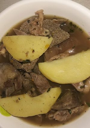 A picture of Goatmeat peppersoup with Irish potatoes.