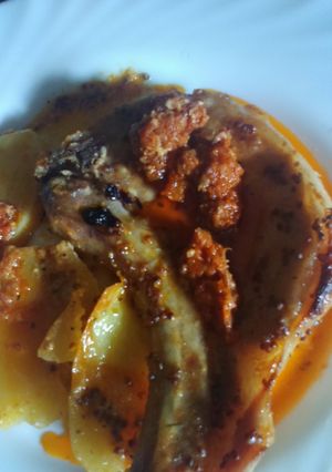 A picture of Baked Pork Chops with Sobrasada.