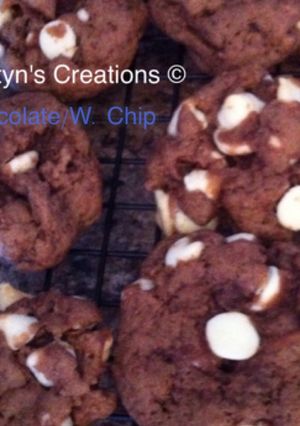 A picture of Chocolate Cookies with White chips.