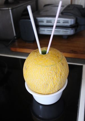 A picture of Galia Melon with Sangria.