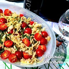 Pasta Spaghetti with Cod Pesto sauce and Samphira A picture of Pasta Spaghetti with Cod Pesto sauce and Samphira.