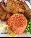 سمك مقلي مع الرز الأحمر