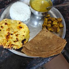 A picture of Gatte ki kadhi and dry Masala gatta.