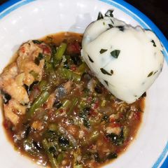 A picture of Fish with vegetable soup and tuwon dankali.