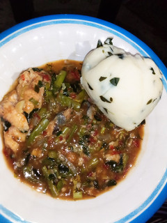 A picture of Fish with vegetable soup and tuwon dankali.