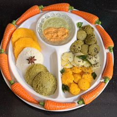 A picture of Tricolor Idli With Dual Chutney.