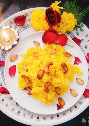 A picture of Meetha Chawal (Sweet Yellow Rice).