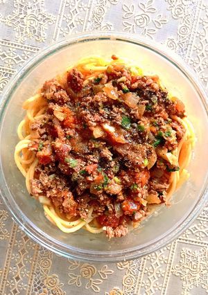 Hình của món Mì Spaghetti sốt bò bằm.