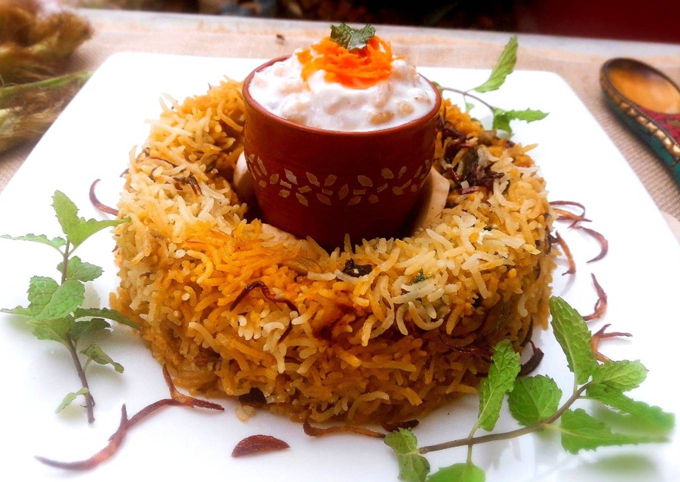 Shahi Mushroom and Baby Corn Biryani