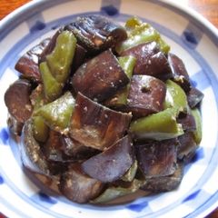 Sauteed eggplant and green pepper with miso A picture of Sauteed eggplant and green pepper with miso.