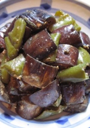 A picture of Sauteed eggplant and green pepper with miso.