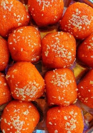 A picture of Kesar laddu.