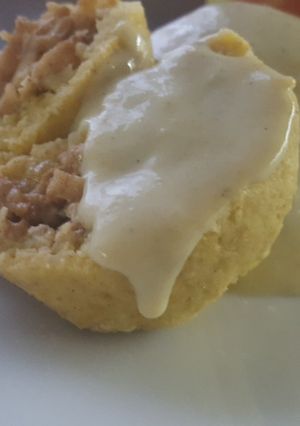 Fahéjas almával töltött zabgombóc vanília öntettel recept fotója