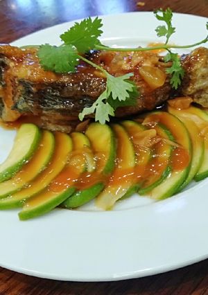 Hình của món Cá sốt xoài bao tử.