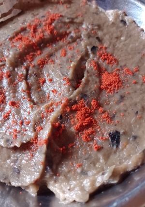 Una foto de Puré de berenjenas en sartén