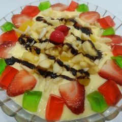 3 layered~Custard Fruit trifle A picture of 3 layered~Custard Fruit trifle.