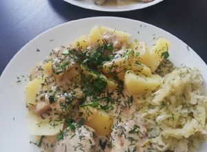 Zdjęcie przepisu Bitki z udźca z indyka w sosie śmietanowym, porowo - pieczarkowym.