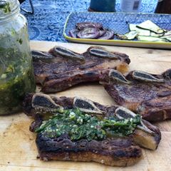 BBQ short rib & chimichurri dressing A picture of BBQ short rib & chimichurri dressing.