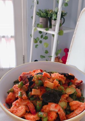 Foto resep Udang tumis balado kentang, buncis & Pete