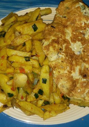 A picture of Chips with fried egg.