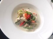 A picture of chicken and galangal soup