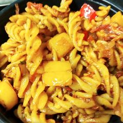 A picture of Red sauce pasta.
