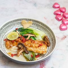 Roasted Cod in Prosecco Asian Style A picture of Roasted Cod in Prosecco Asian Style.