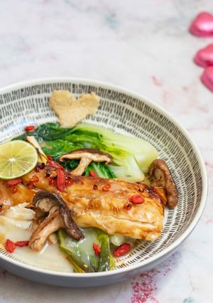 A picture of Roasted Cod in Prosecco Asian Style.