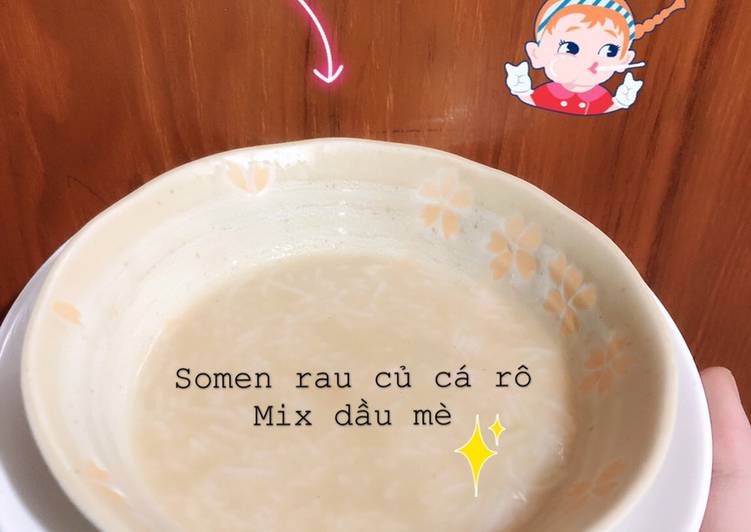 Mì somen rau củ cá rô mix dầu mè cho bé 6m+