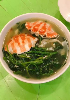Hình của món Ghẹ nấu rau muống.