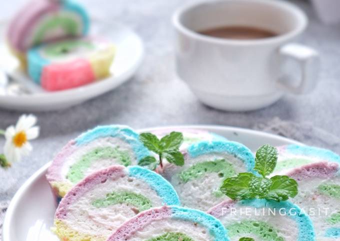 Roll Cake Rainbow dari Tepung Singkong, irit cucian