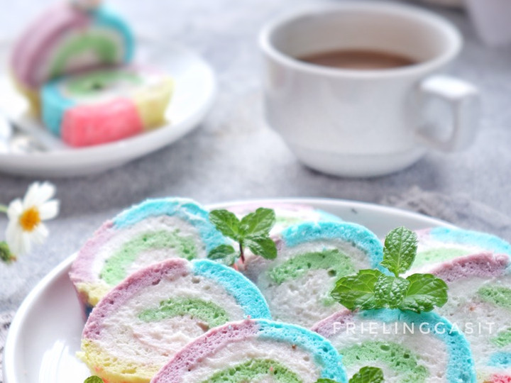 Resep Roll Cake Rainbow dari Tepung Singkong, irit cucian Anti Gagal