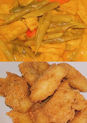Foto resep Sayur Buncis Tahu Kuah Santan Kuning dan ikan dori crispy