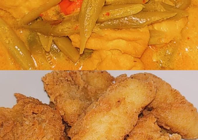 Recipe: Yummy Sayur Buncis Tahu Kuah Santan Kuning dan ikan dori crispy