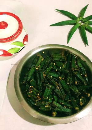 A picture of Mustard Okra / Bhindi.