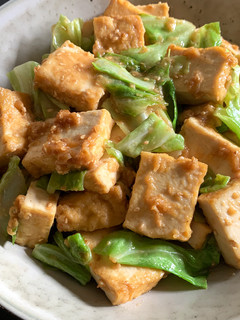 A picture of Fried Tofu & Cabbage with Sesame Miso Sauce.