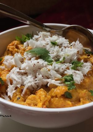 A picture of Bhutte ka kees (Grated corn snack).