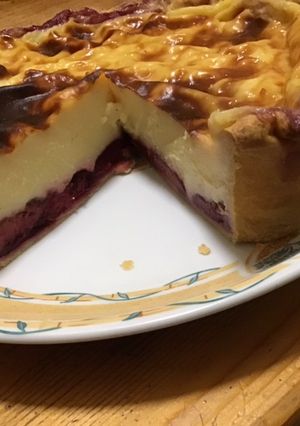 Une photo de Flan pâtissier à la vanille et pêches de vigne pâte brisée vanille
