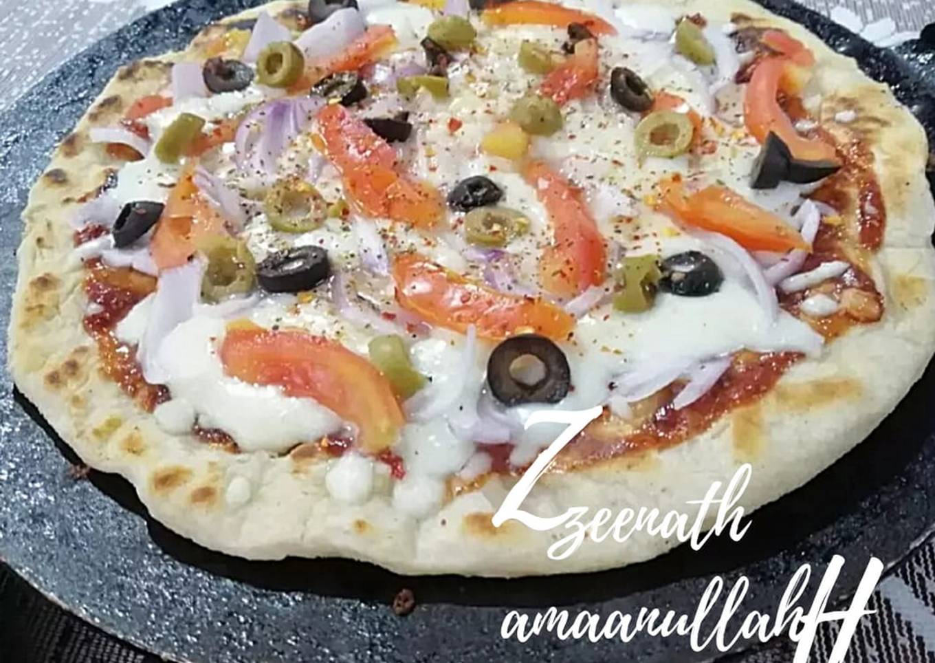 Tawa Mixed Veg Pizza without Yeast and Baking powder