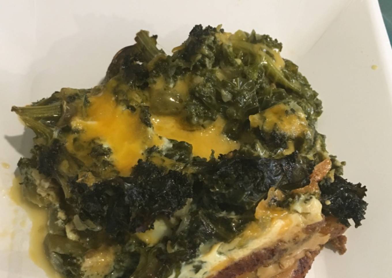 Pastelón de plátanos machos maduros-col rizada-hab tiernas