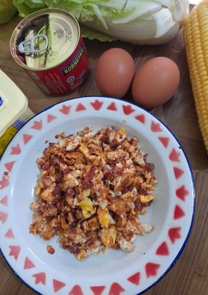 Foto resep Menu Sarapan Simple - Orak arik telur Kornet
