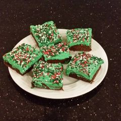 A picture of Fudge Brownies & White Chocolate Mint Whipped Cream.