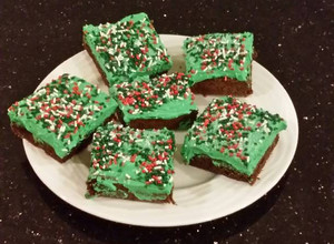 A picture of Fudge Brownies & White Chocolate Mint Whipped Cream.