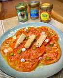Carpaccio de tomate con Melva canutera