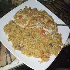 A picture of Noodles+sardine with eggs.