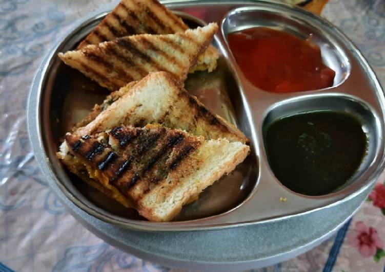 Simple Way to Prepare Ultimate Potato bhaji stuff white bread grilled sandwich for breakfast