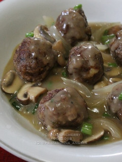 A picture of Meatballs with Mushroom Sauce.