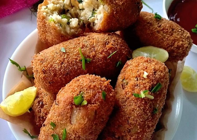 Recipe of Ultimate Green garlic pulao croquettes in Spanish style