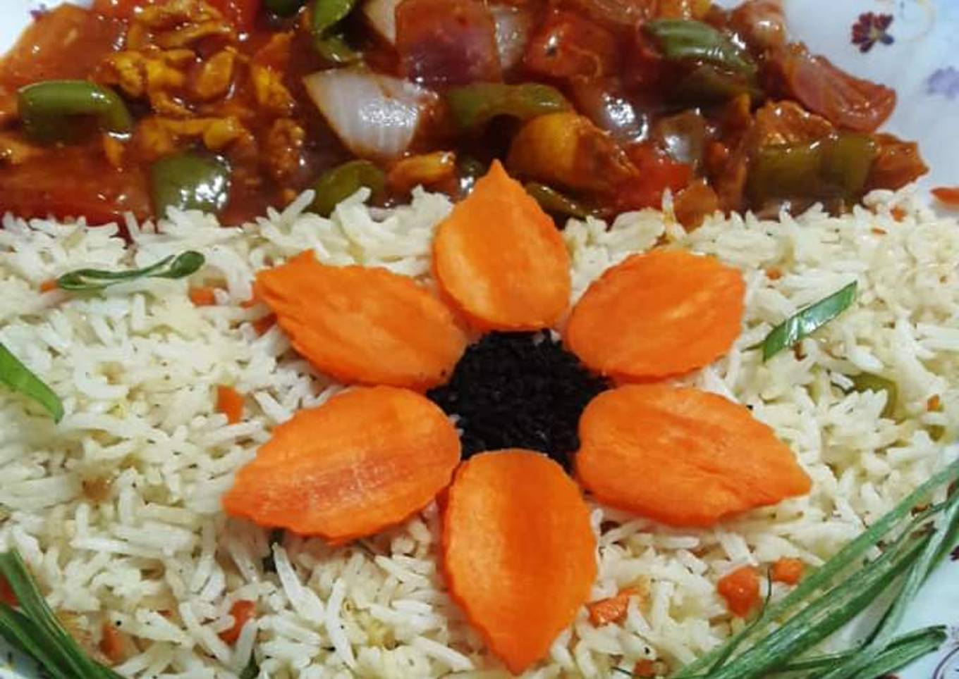 Chicken shashlik with fried rice