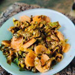 A picture of Mooli k patto ki sabji ready to serve enjoy.